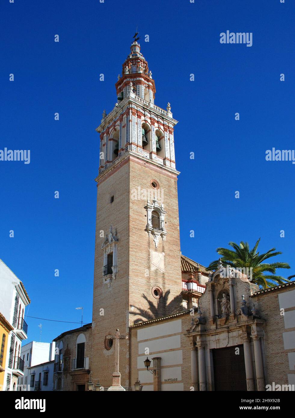 Santiago Parish church bell tower (Parroquial de Santiago) – also known as St. James the Greater church, Ecija, Seville Province, Andalusia, Spain. Stock Photo