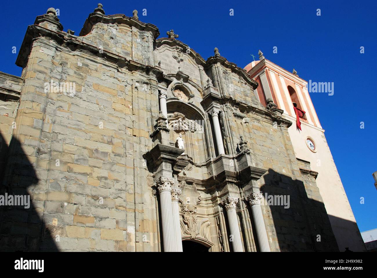 Front view of St Matthews church (Iglesia San Mateo), Tarifa, Cadiz Province, Andalusia, Spain, Europe Stock Photo