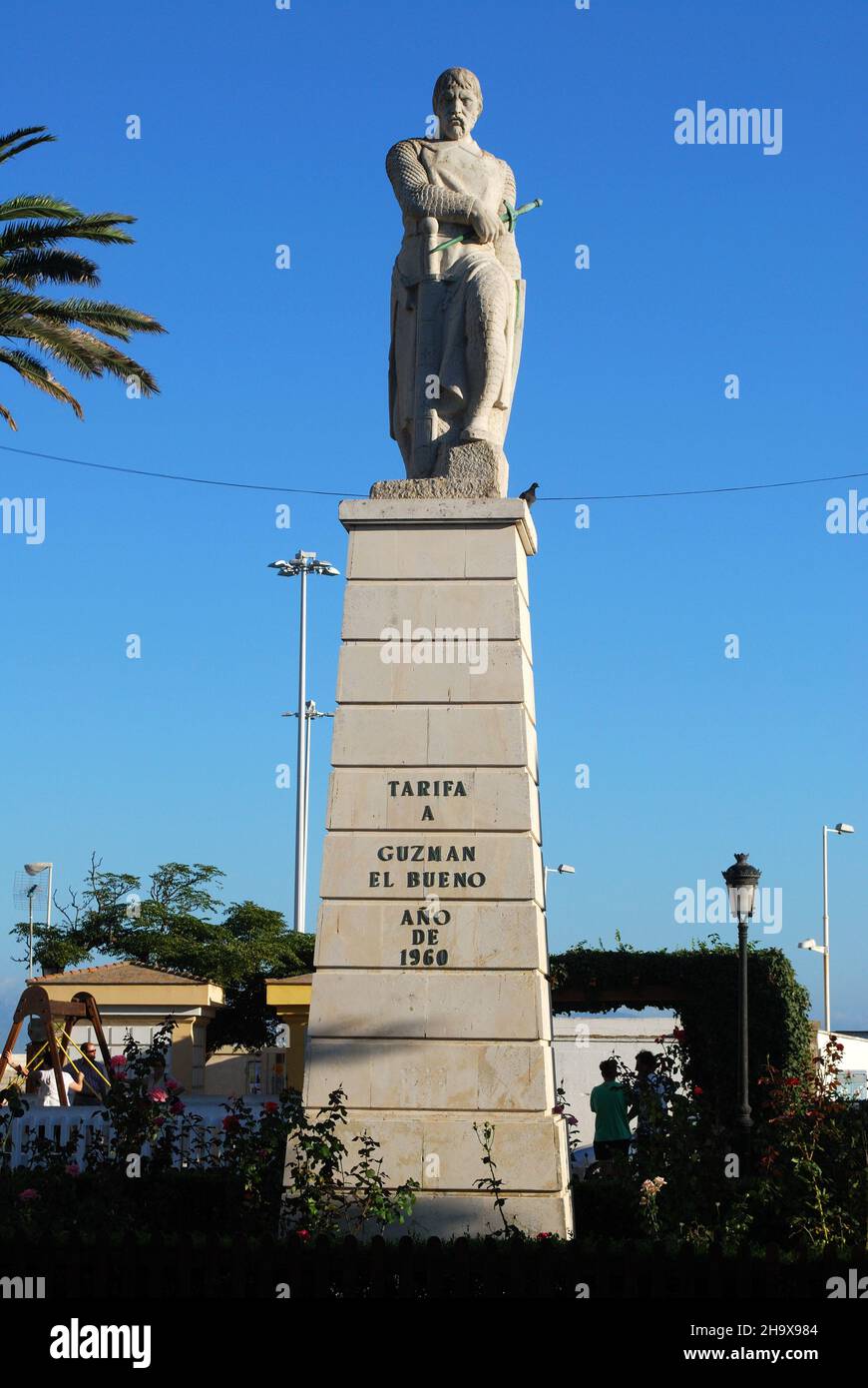 Statue of Guzman the Good (Guzman el Bueno), Tarifa, Cadiz Province, Andalusia, Spain, Europe. Stock Photo