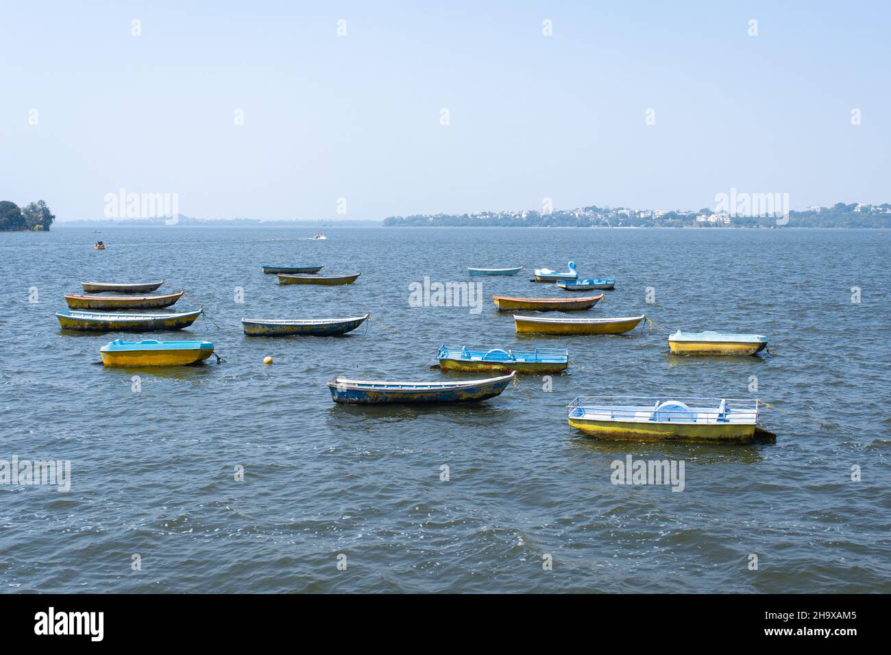 Boats in the upper lake at Bhopal which is also known as 'city of lakes ...