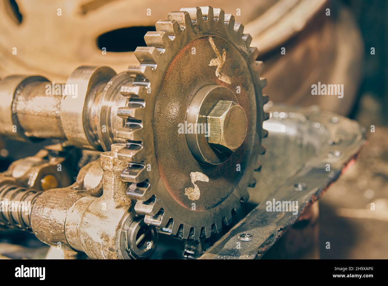 Center Frame Camshaft Sprocket and Overhead Camshaft and Rocker Arm of