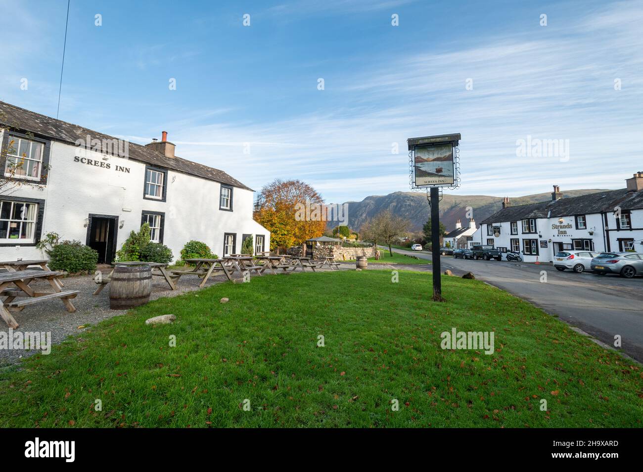 The Screes Inn in Nether Wasdale, Seascale, Cumbria. A pub and hotel in the Lake District National Park, during November or Autumn, UK Stock Photo