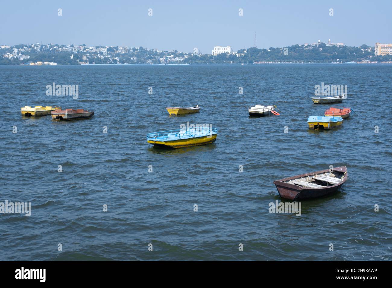 Boats in the upper lake at Bhopal which is also known as 'city of lakes ...