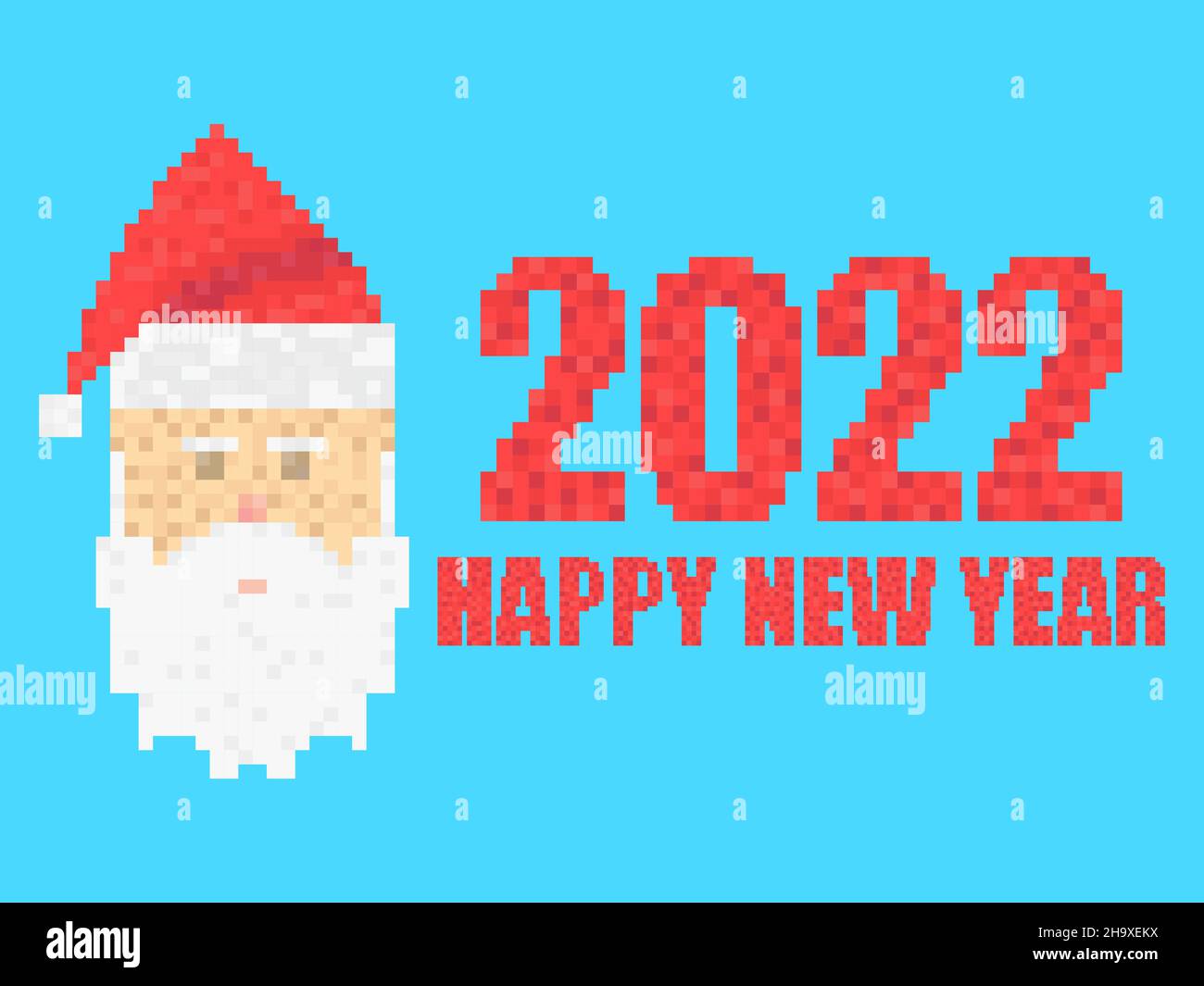 2022 Happy New Year in pixel art style. Congratulations text and Santa  Claus in 8 bit retro video game style. Festive design for greeting cards,  poste Stock Vector Image & Art - Alamy
