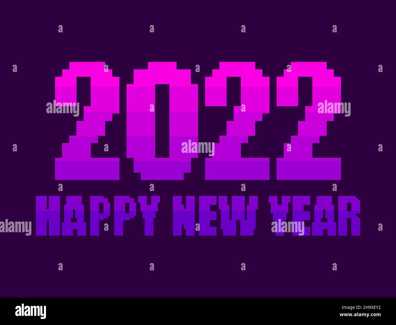 2022 Happy New Year pixel art style. Congratulation text in 8-bit retro ...