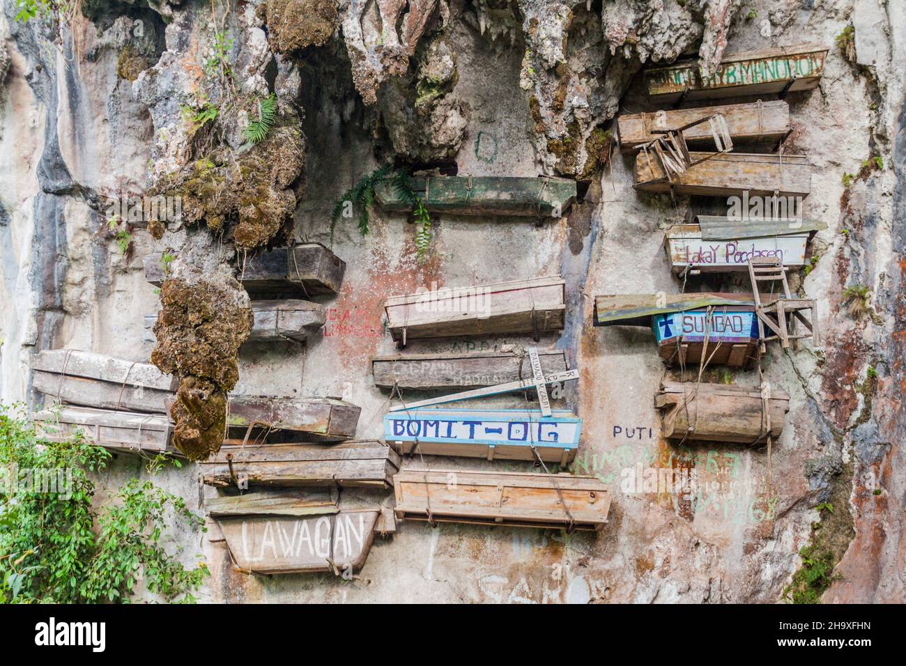 SAGADA, PHILIPPINES - JANUARY 23, 2018: Hanging coffins in Sagada village on Luzon island, Philippines Stock Photo