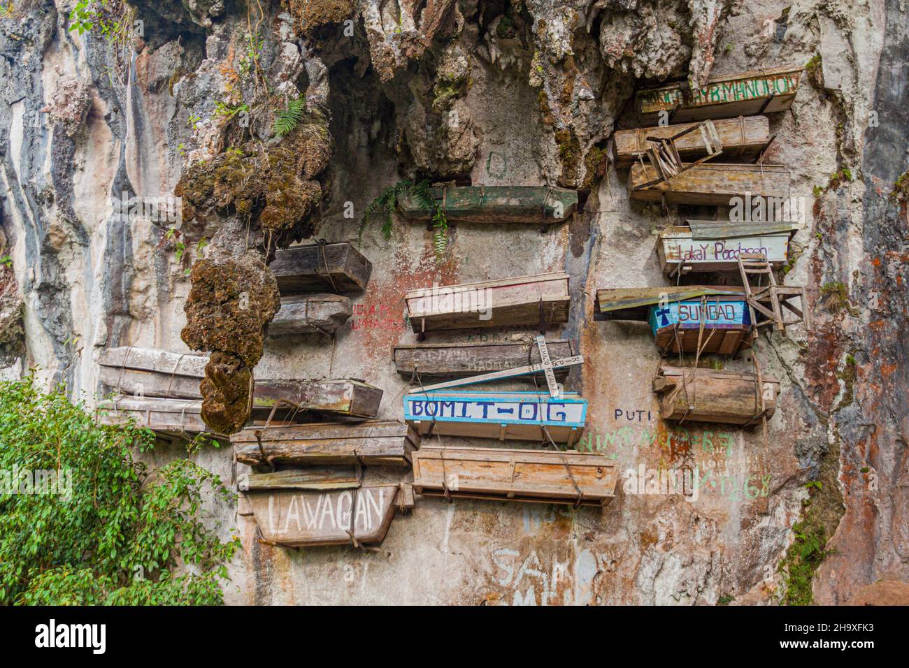 SAGADA, PHILIPPINES - JANUARY 23, 2018: Hanging coffins in Sagada village on Luzon island, Philippines Stock Photo