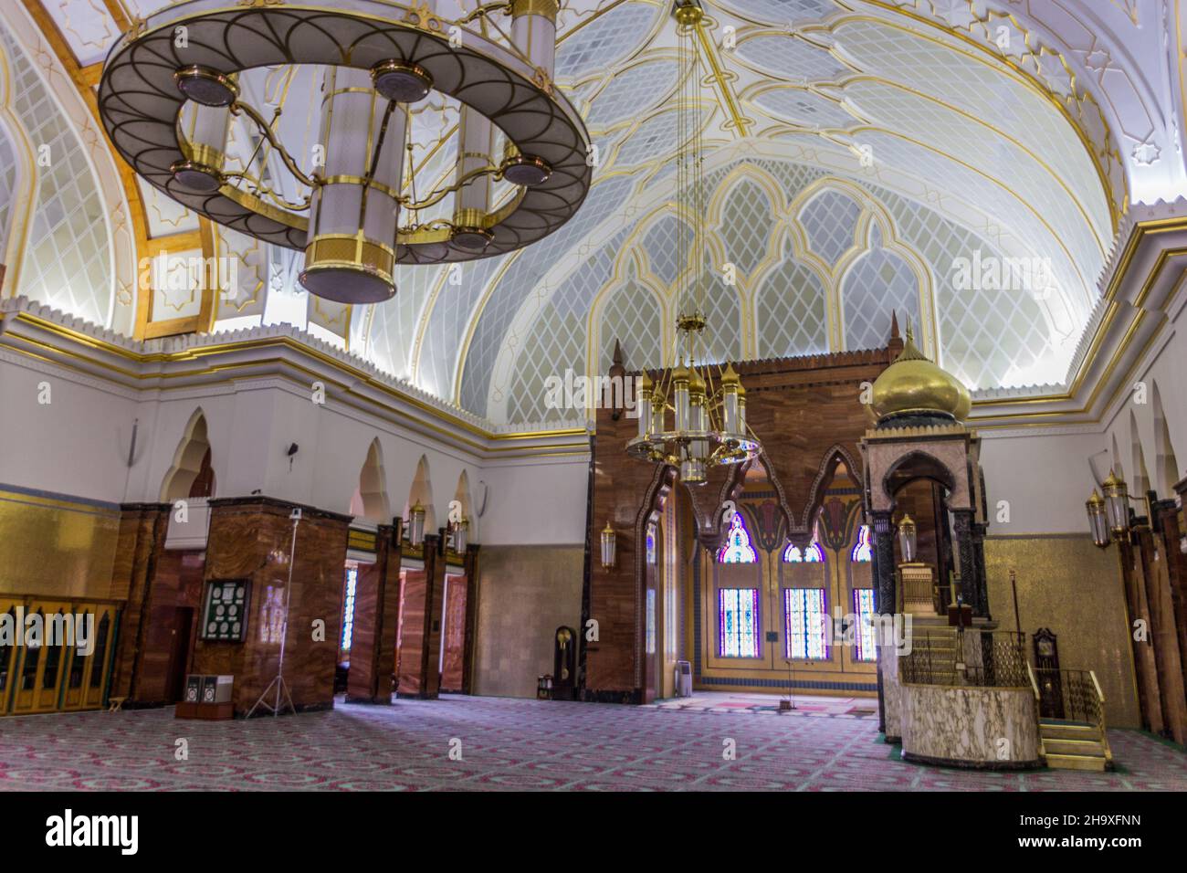 BANDAR SERI BEGAWAN, BRUNEI - FEBRUARY 27, 2018: Interior of Omar Ali Saifuddien Mosque in Bandar Seri Begawan, Brunei Stock Photo