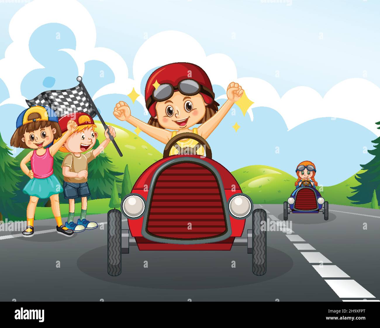 Scene with children racing car illustration Stock Vector Image & Art ...