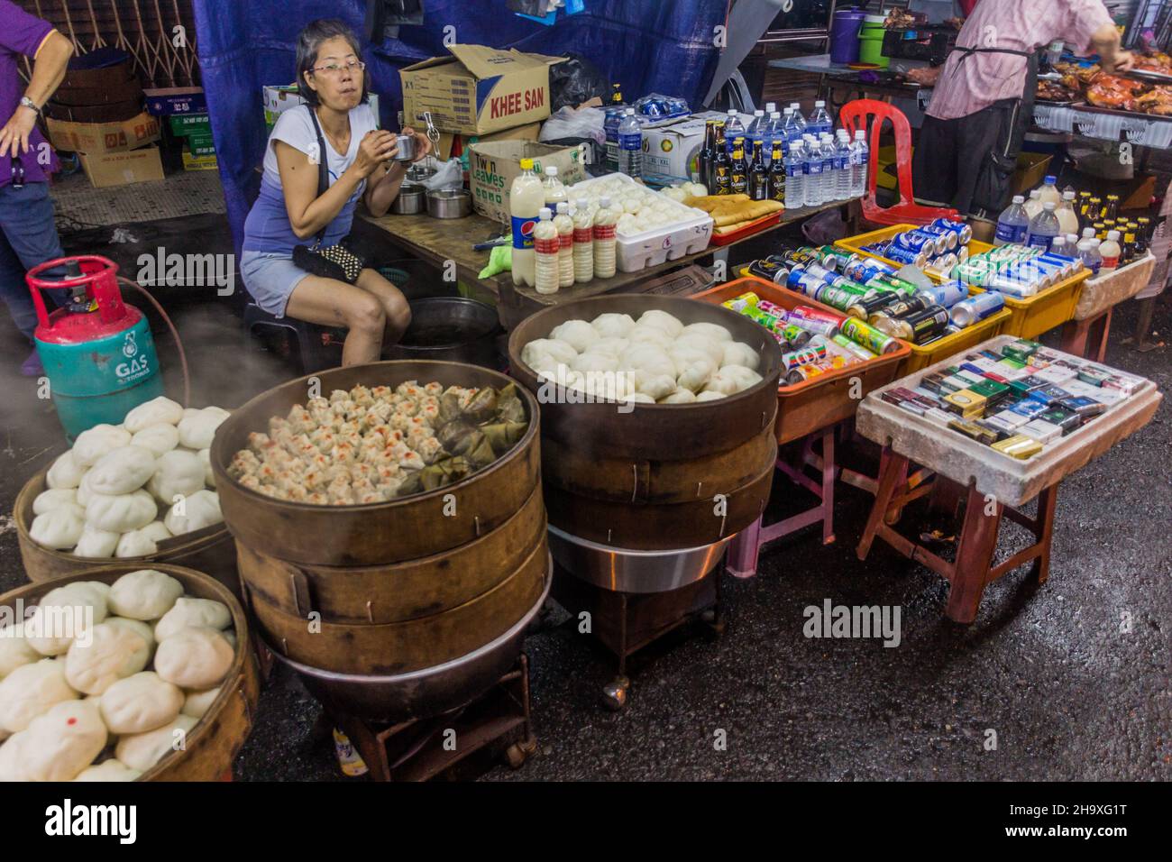 SIBU, MALAYSIA - MARCH 1, 2018: Stall on a market in Sibu, Sarawak, Malaysia Stock Photo