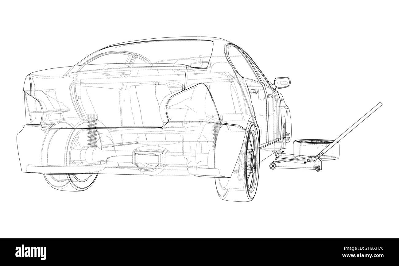 Concept Car With Floor Car Jack Stock Photo Alamy