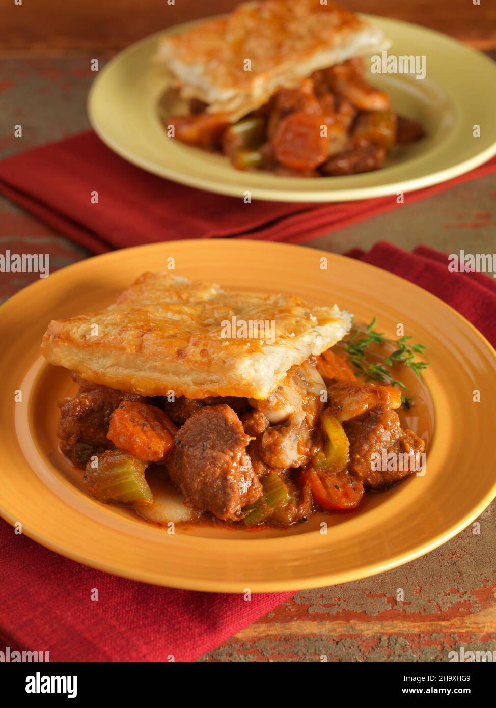 Beef pot pie with a puff pastry topping Stock Photo Alamy