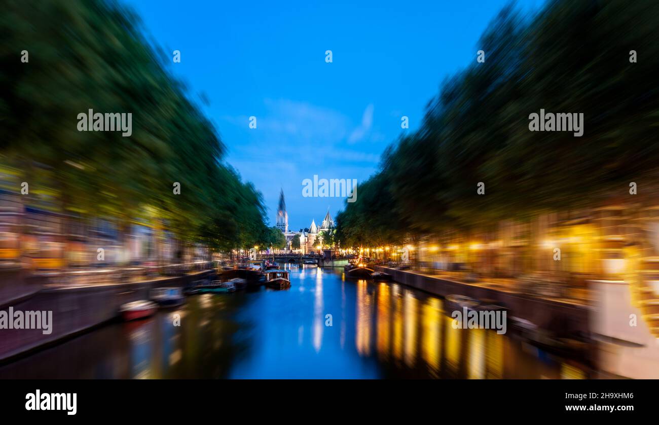 Amsterdam city at twilight. Stock Photo