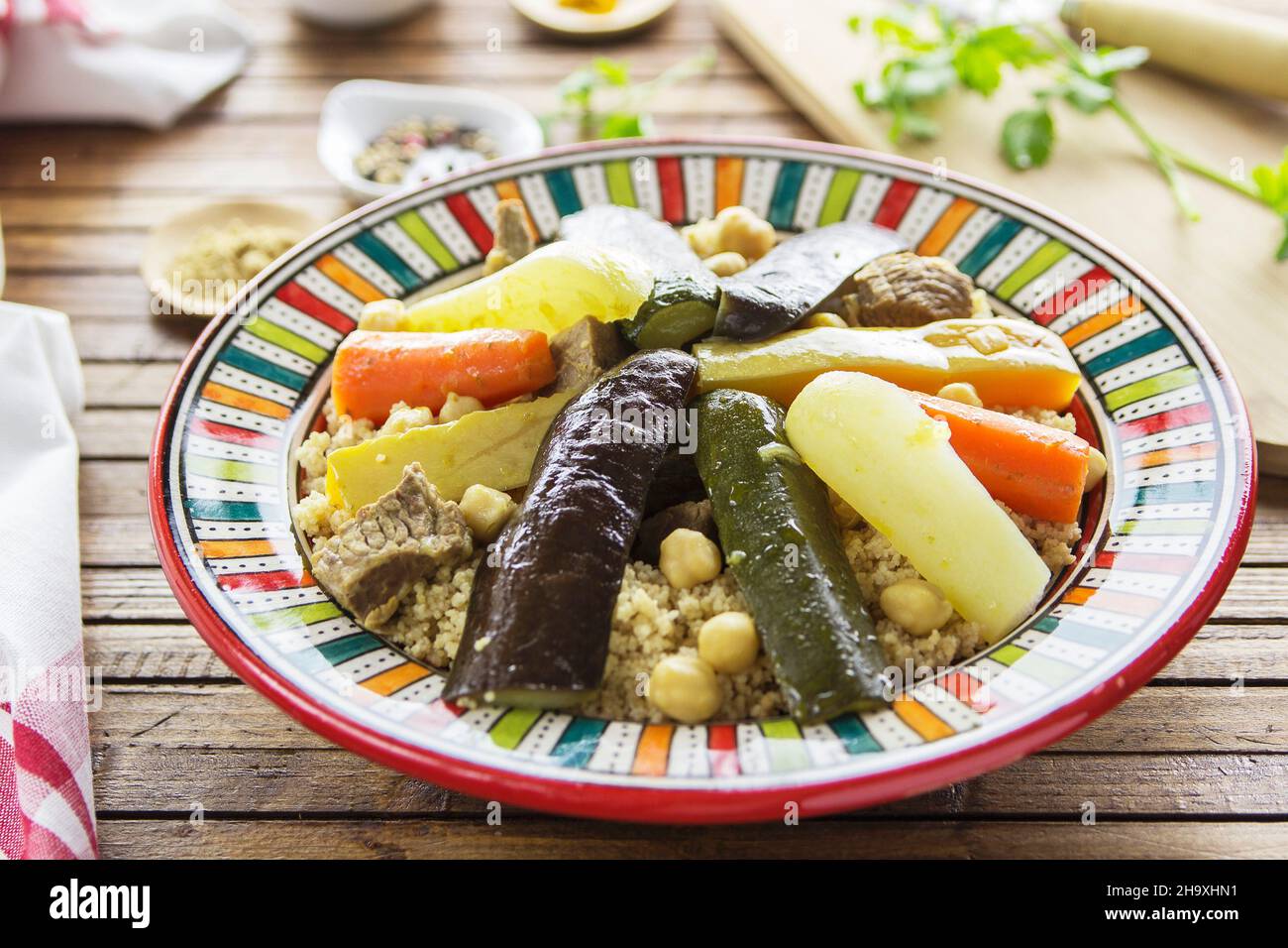 Moroccan couscous with vegetables and lamb Stock Photo Alamy