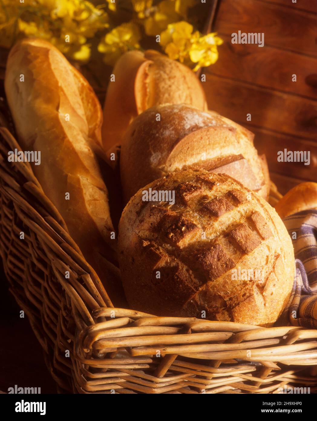 Various types of white bread in a breadbasket Stock Photo Alamy