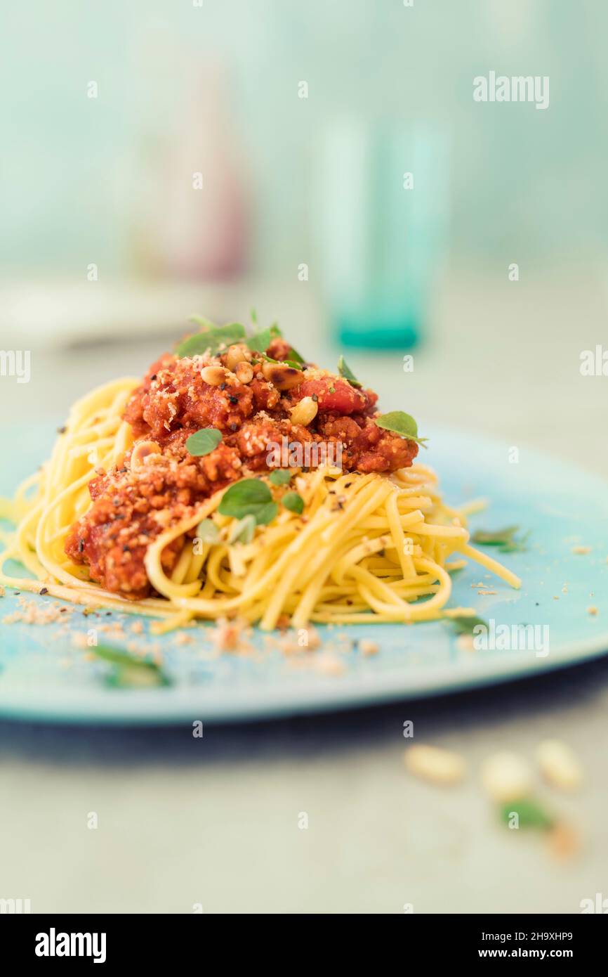 Spaghetti with tofu bolognese Stock Photo Alamy