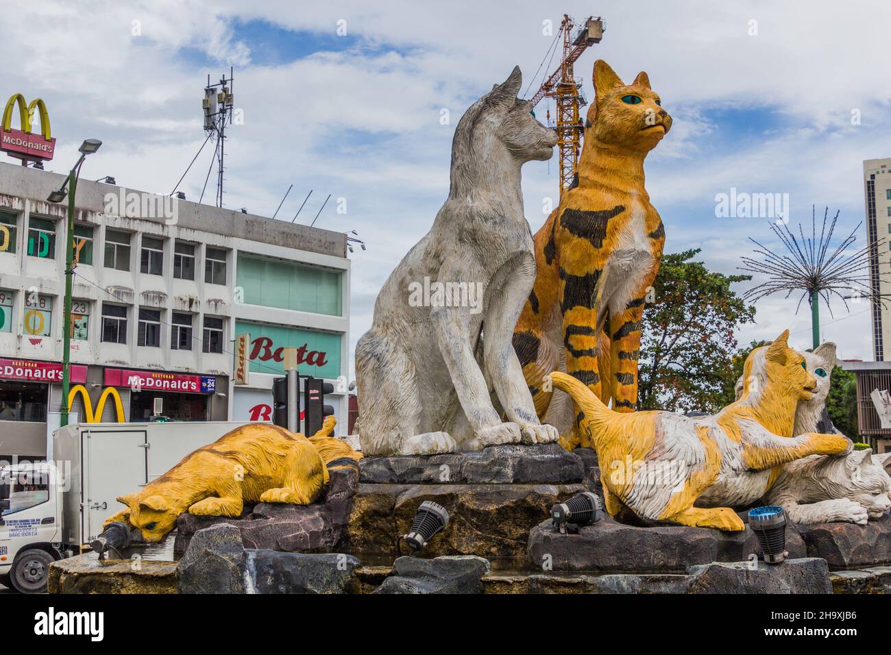 KUCHING, MALAYSIA MARCH 7, 2018 Cat statue in the center of Kuching