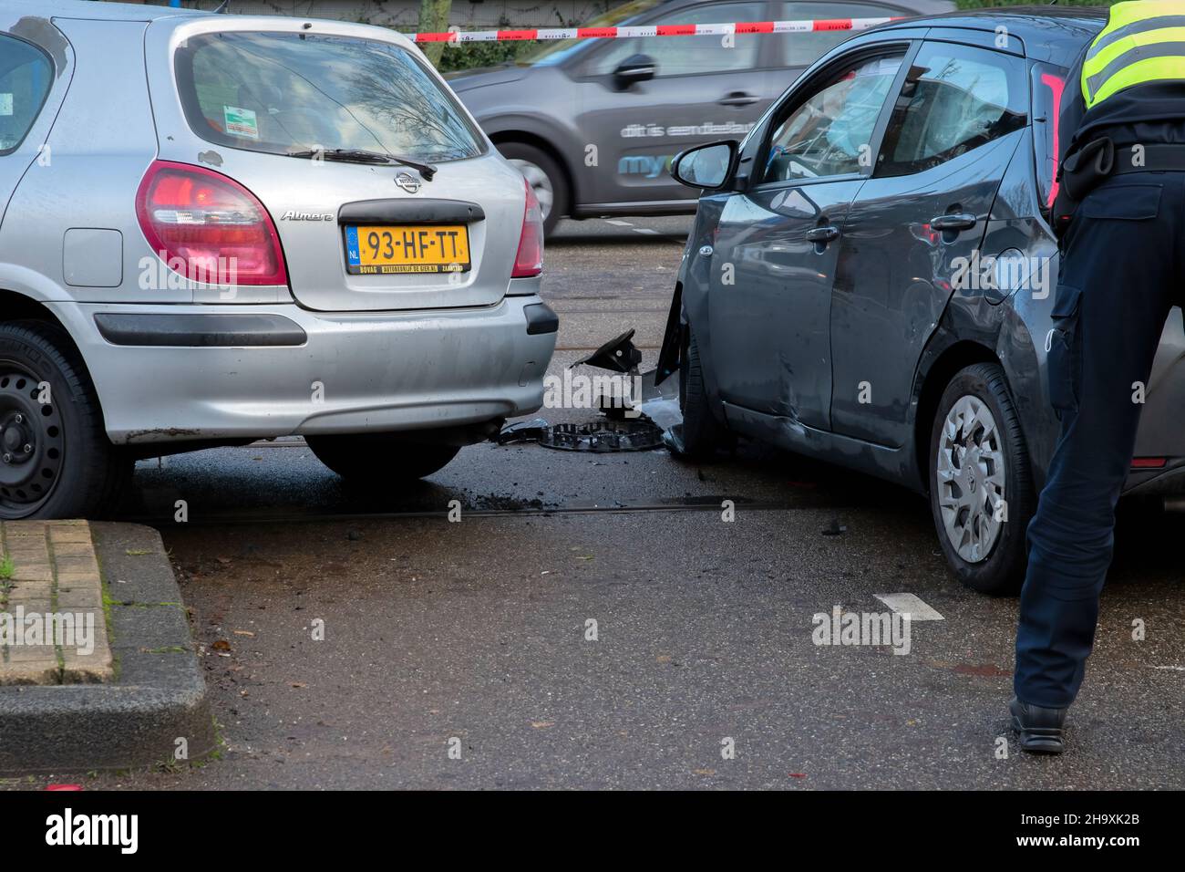 Two Cars Crashed On Each Other At Amsterdam The Netherlands 7-12-2021 Stock Photo