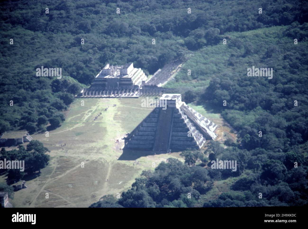 Chichen Itza Mexico. 12/27/1985. Aerial image of Chichen Itza ruins Stock Photo