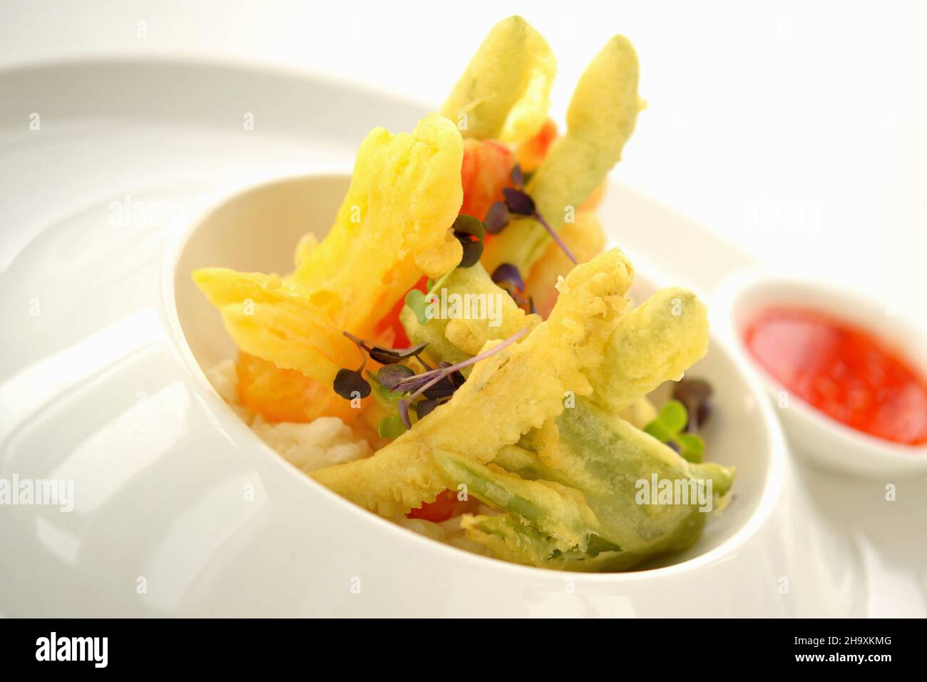 Vegetable tempura with a chilli dip Stock Photo Alamy