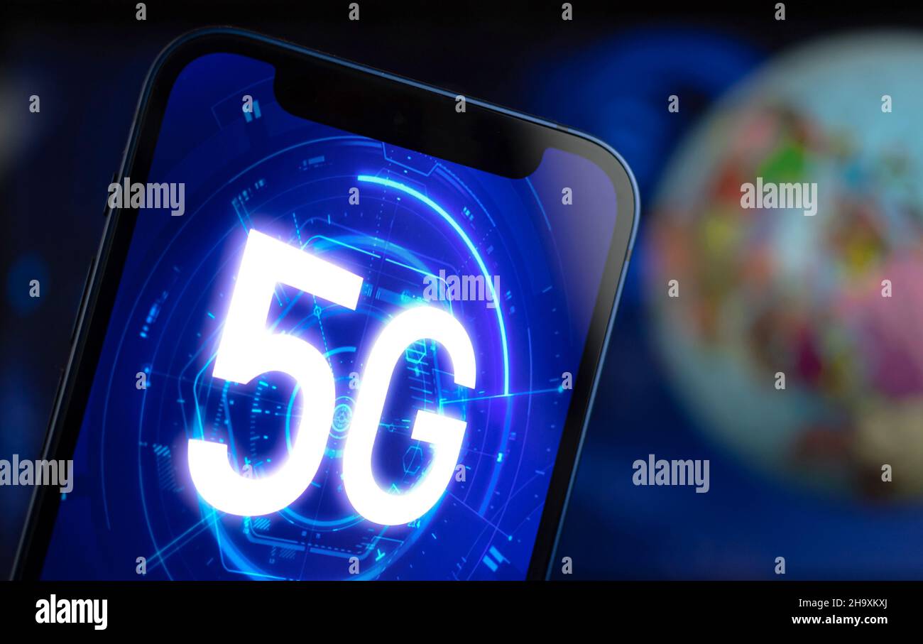 5G network for mobile phone. Global wireless networks, new generation ...