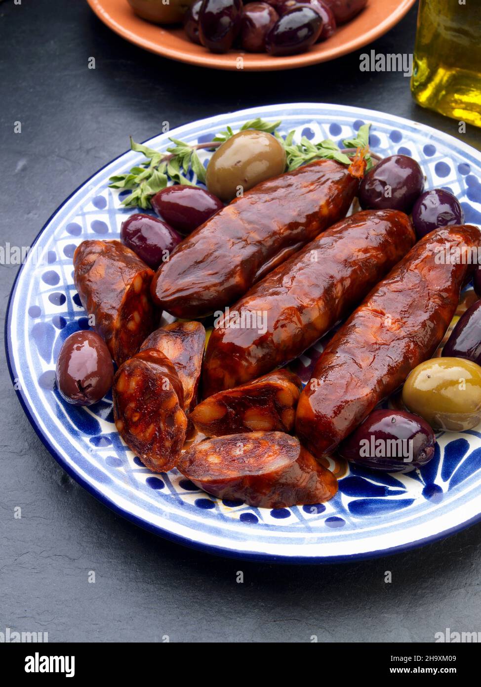 Chorizo with olive tapas (Spain Stock Photo - Alamy