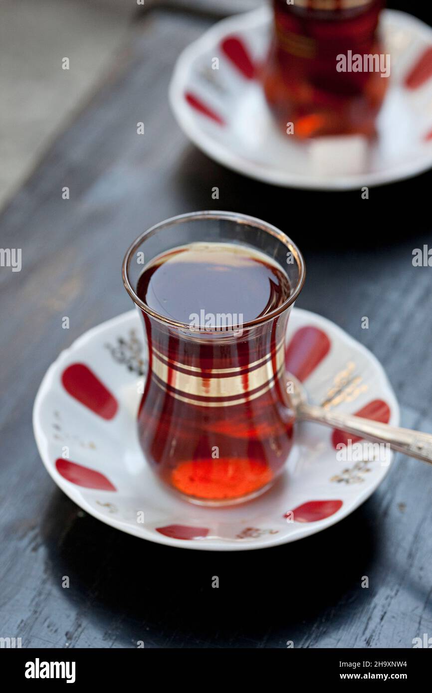 Turkish Tea In Traditional Tulip Shaped Glasses Stock Photo Alamy