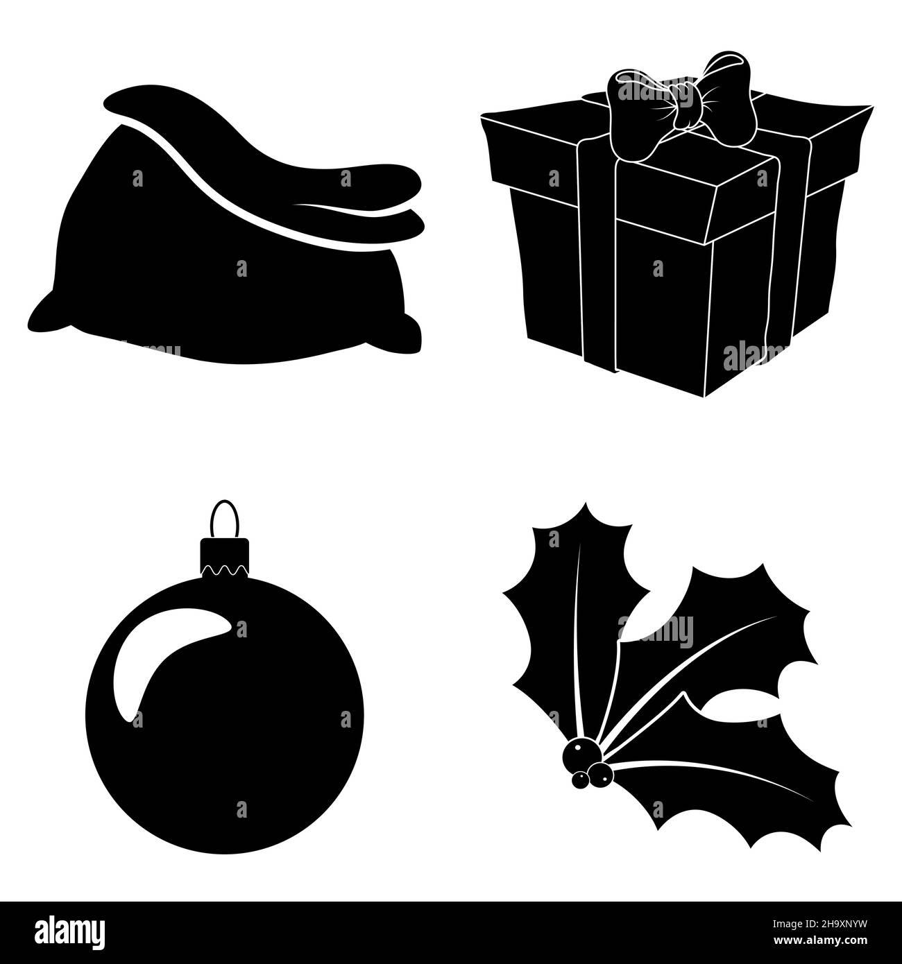 Christmas silhouette icon set. Collection of black december holiday ...