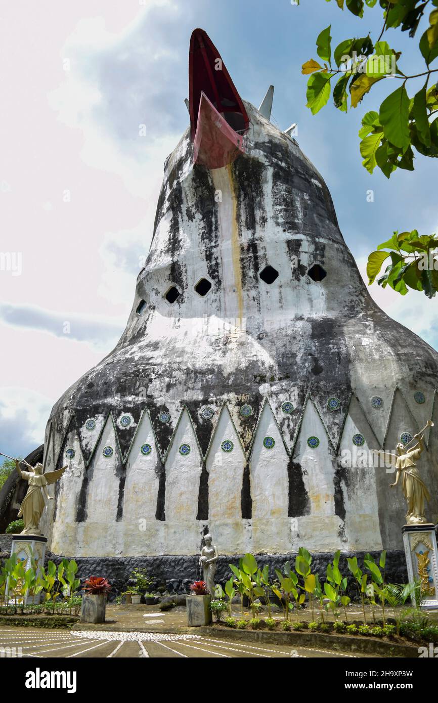 view of Chiken Church, a unique building on the hill of Rhema, Magelang Yogyakarta. Bukit Rhema. Magelang, Indonesia, December 9, 2021 Stock Photo