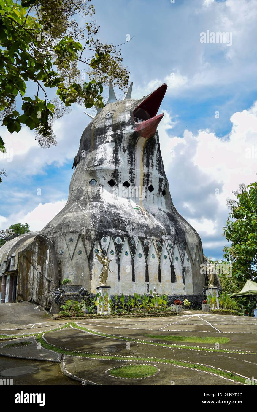 view of Chiken Church, a unique building on the hill of Rhema, Magelang Yogyakarta. Bukit Rhema. Magelang, Indonesia, December 9, 2021 Stock Photo