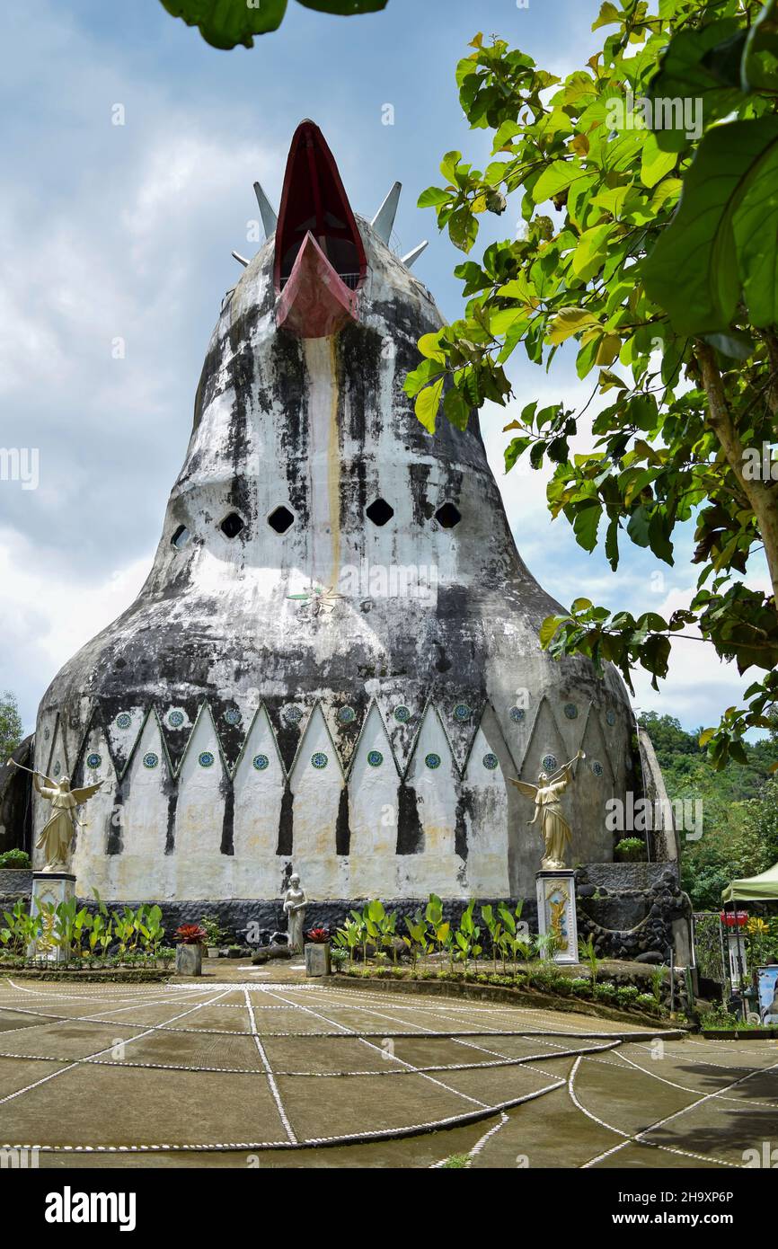view of Chiken Church, a unique building on the hill of Rhema, Magelang Yogyakarta. Bukit Rhema. Magelang, Indonesia, December 9, 2021 Stock Photo