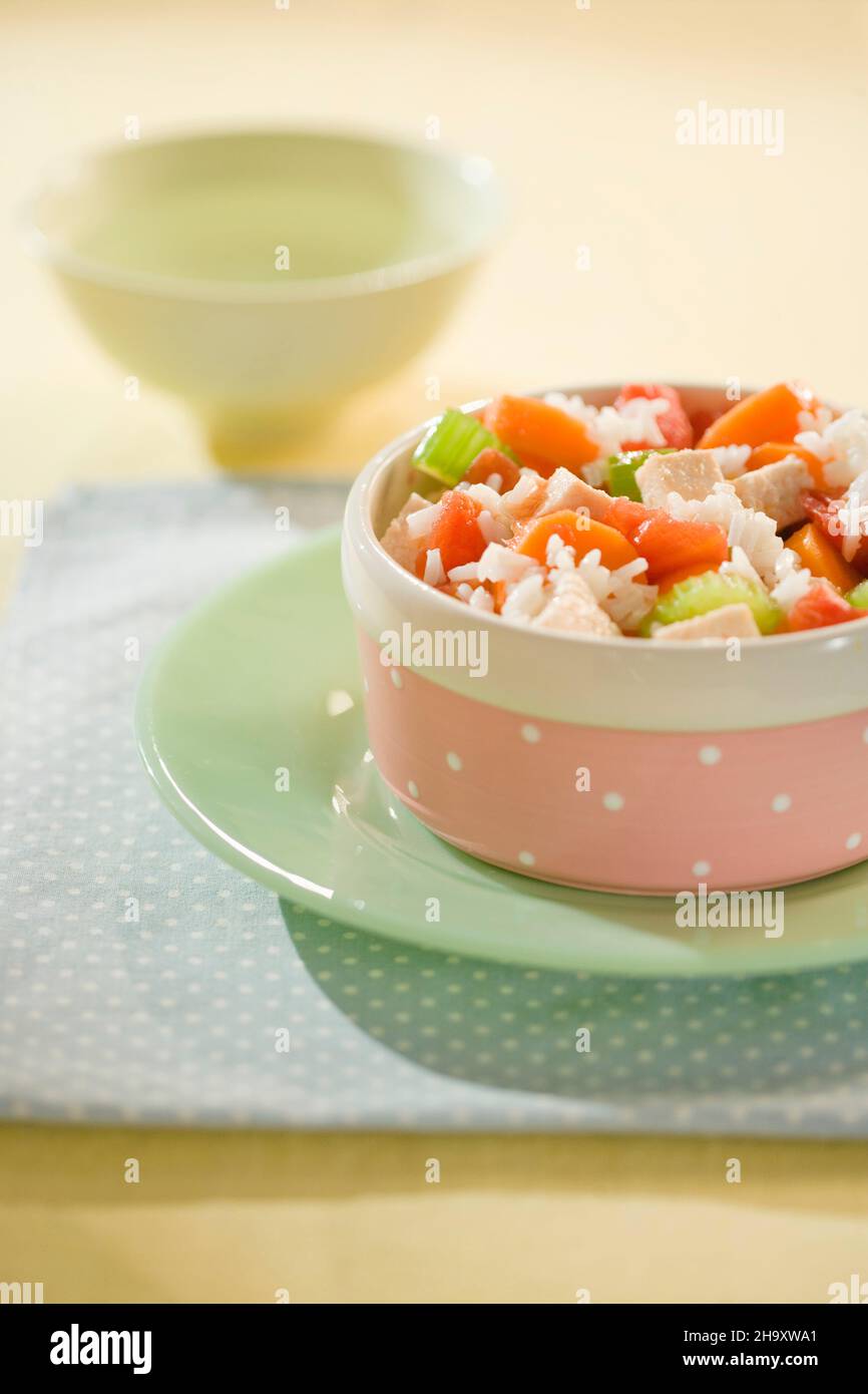 Rice with chicken, carrots and celery Stock Photo Alamy