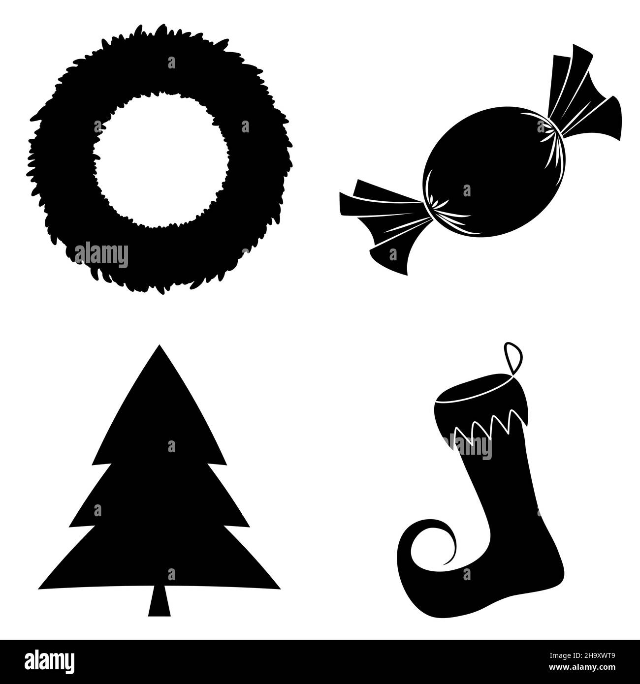 Christmas silhouette icon set. Collection of black december holiday ...