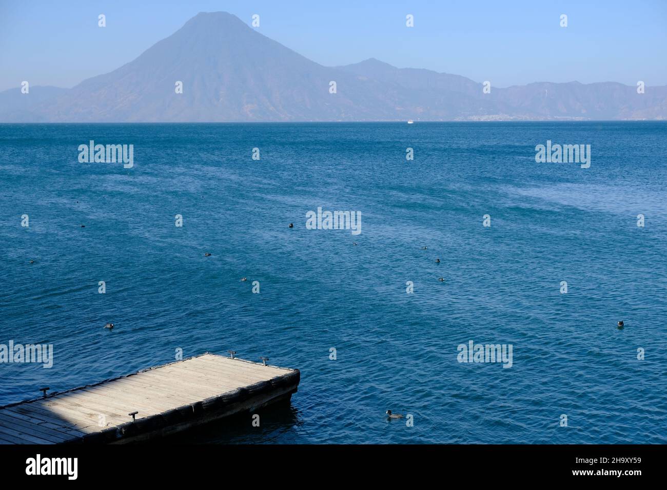 Guatemala Panajachel Lake Atitlan - Lago de Atitlan - Scenic crater lake and Atitlan volcano Stock Photo