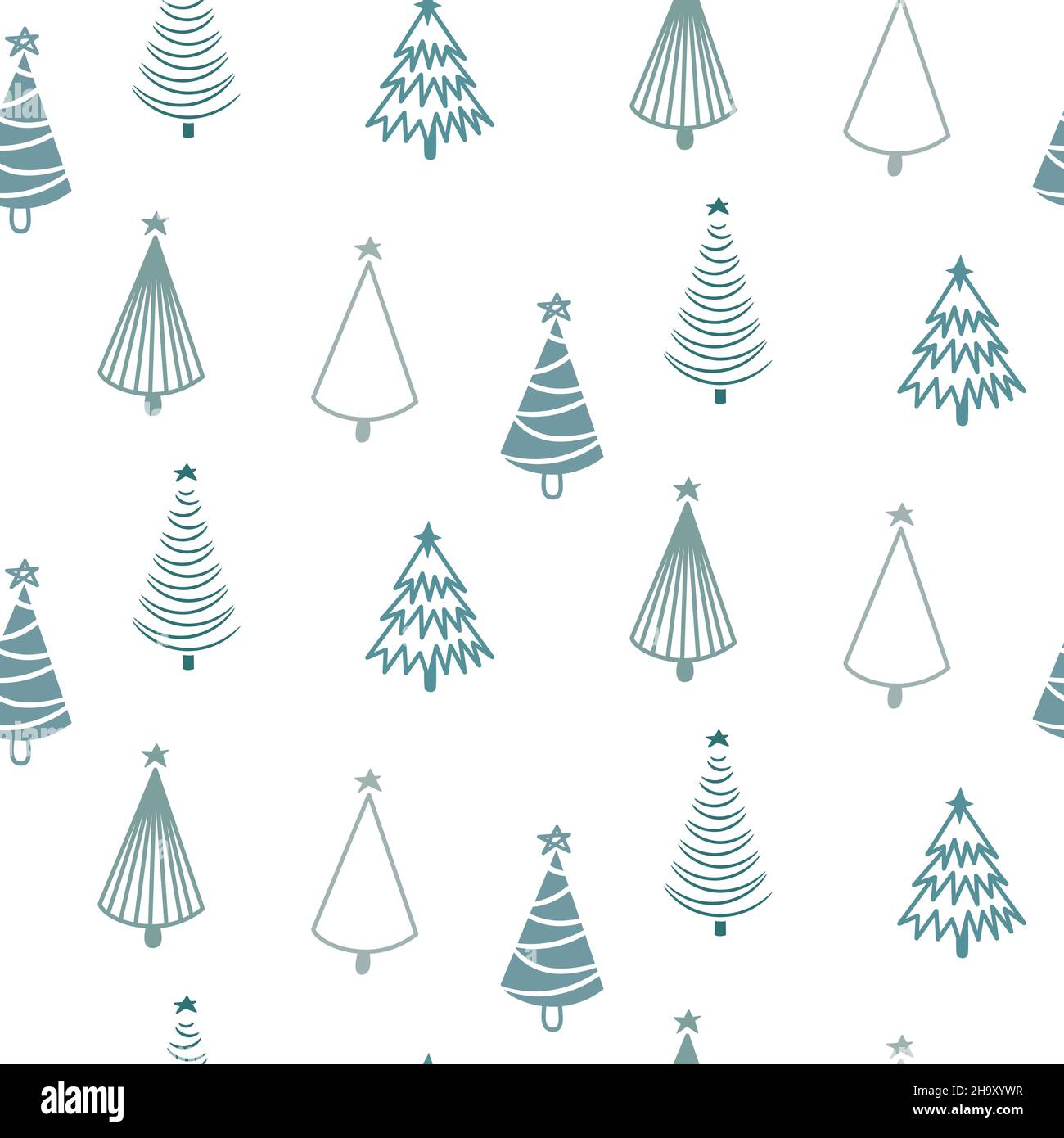 Christmas trees hand drawn green on white seamless pattern design for ...