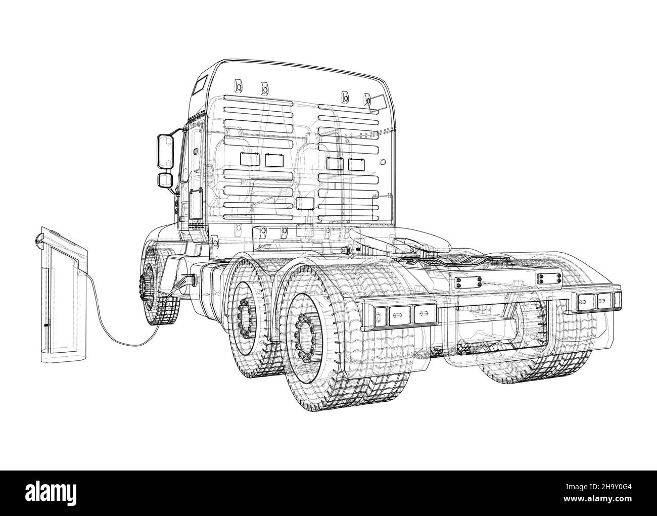 Electric Truck Charging Station Sketch Stock Photo