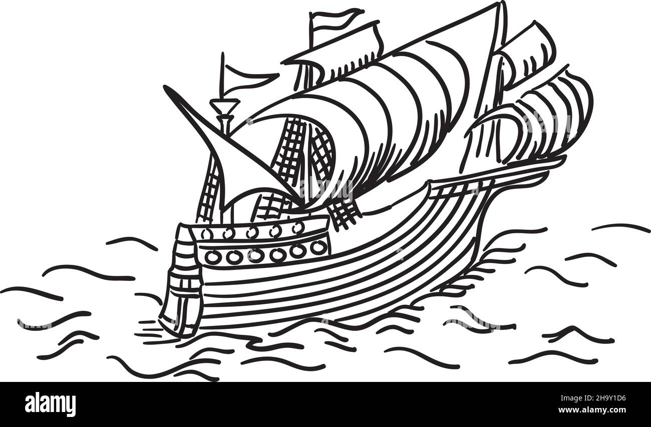 Ancient Sailing Ship. Vector illustration. Stock Vector