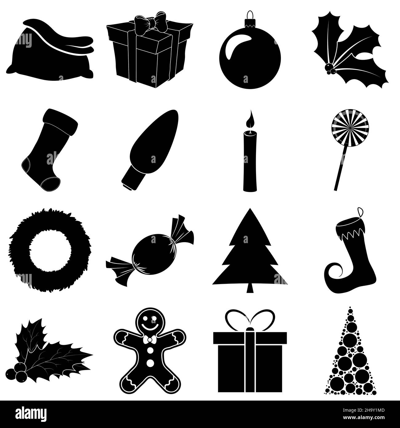 Christmas silhouette icon set. Collection of black december holiday ...