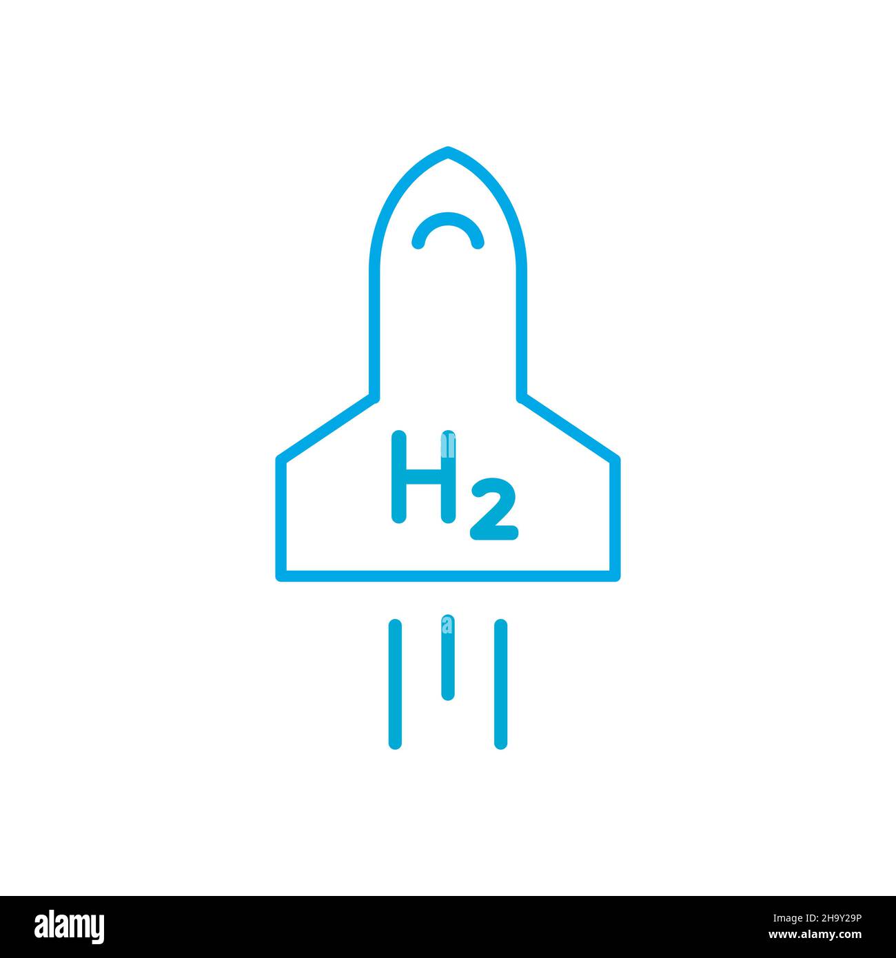 Blue hydrogen fuel rocket line icon. Fuel cell aircraft launch. Space