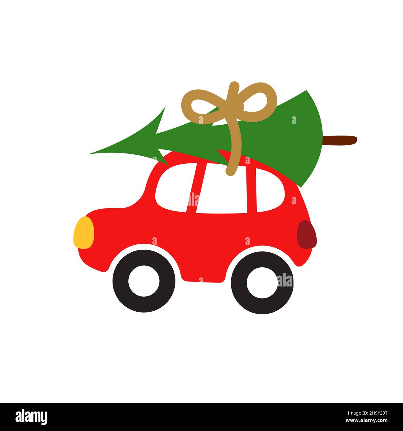 Christmas red car with a tree on roof top vector Illustration Stock ...