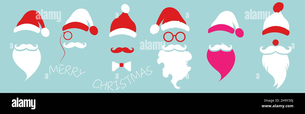 Santa Claus fashion hipster style set icons. Santa hats, moustache and beards, glasses. Christmas elements for your festive design. Vector Stock Vector