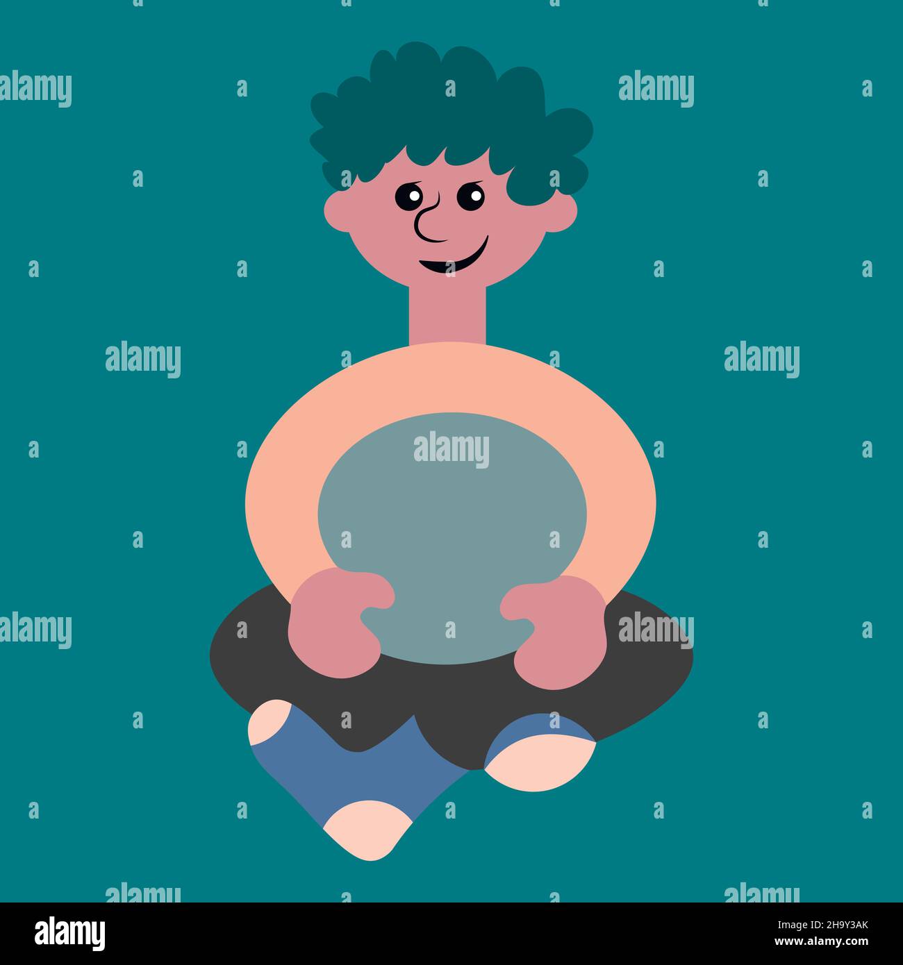 Illustration on a square background a man sitting cross his legs a