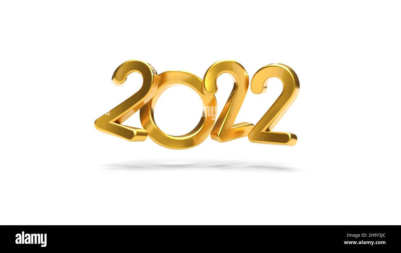Greeting card for the year 2022 with golden number on white background - 3D rendering Stock Photo