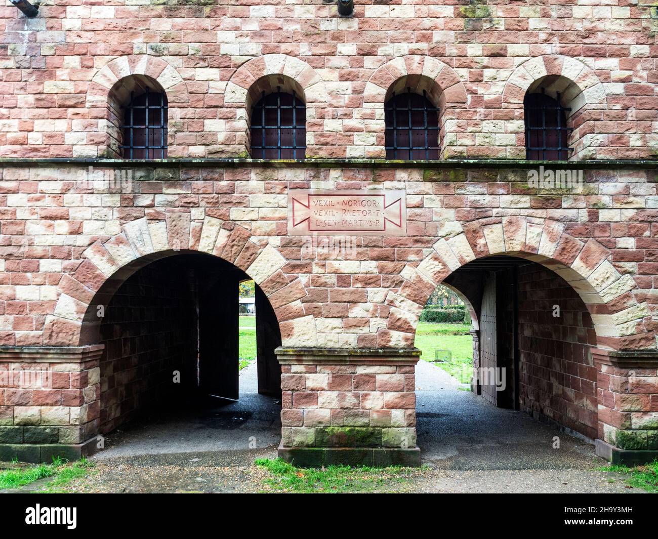 Reconstructed gatehouse to the Roman fort at Castlefield in Manchester Greater Manchester England Stock Photo