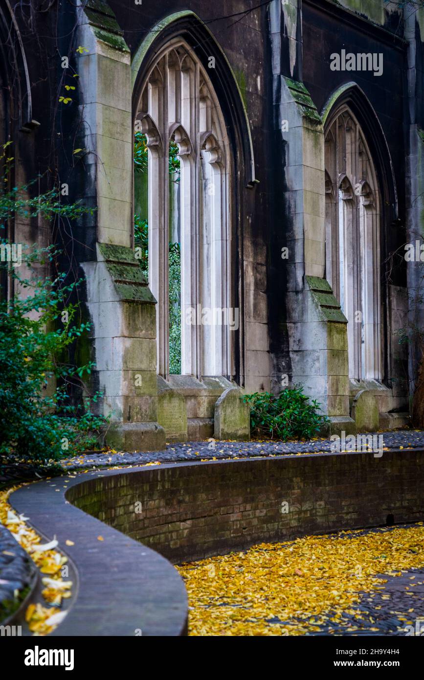St Dunstan in the East Church Garden set within the ruins of a Wren church, City of London