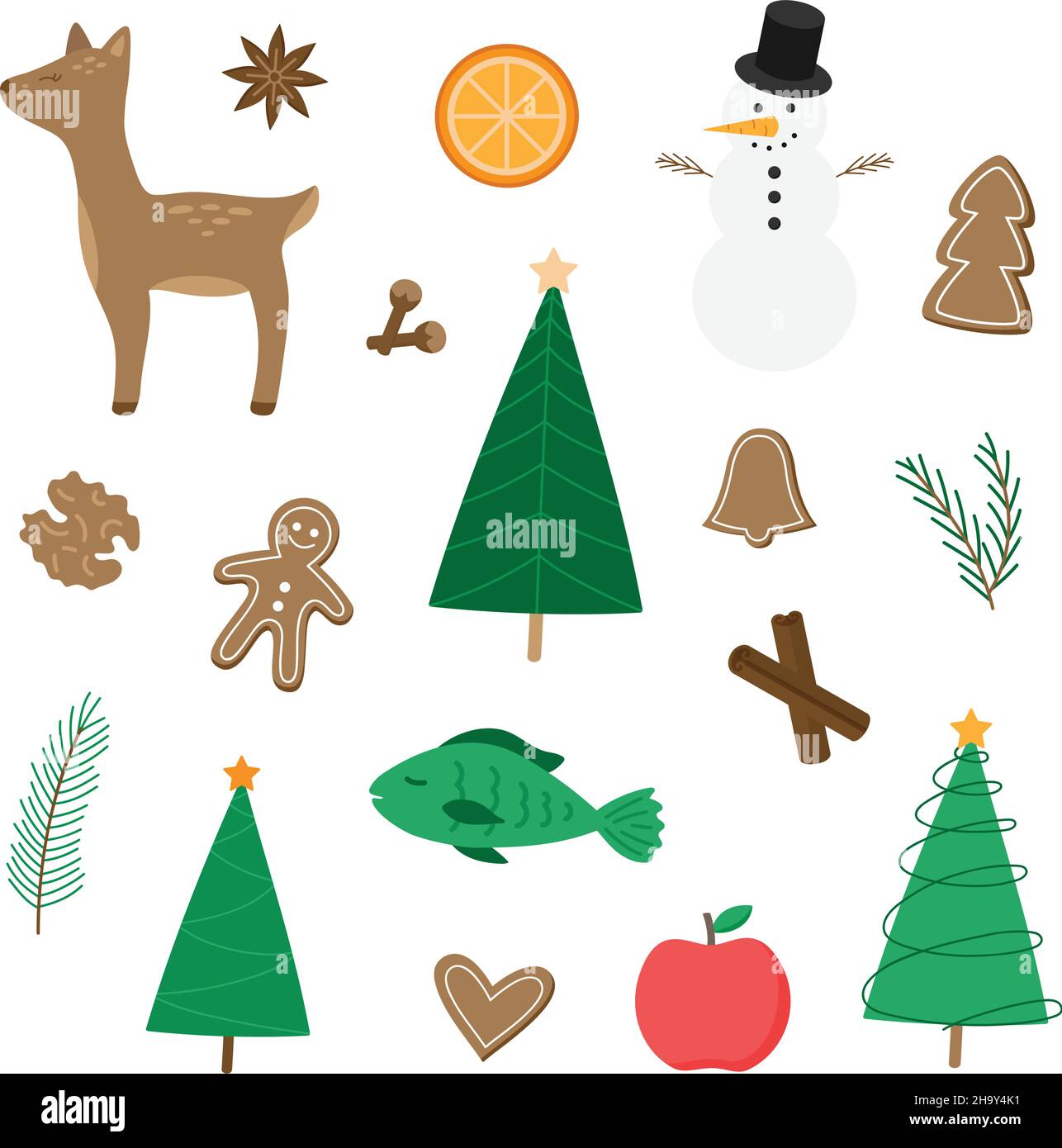 Natural christmas cute vector icon drawing set Stock Vector