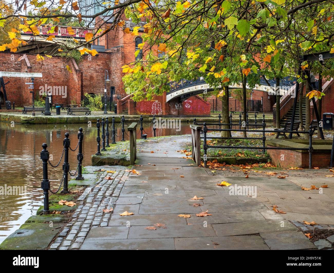 Castlefield Canal Basin in autumn Castlefield Manchester Greater Manchester England Stock Photo