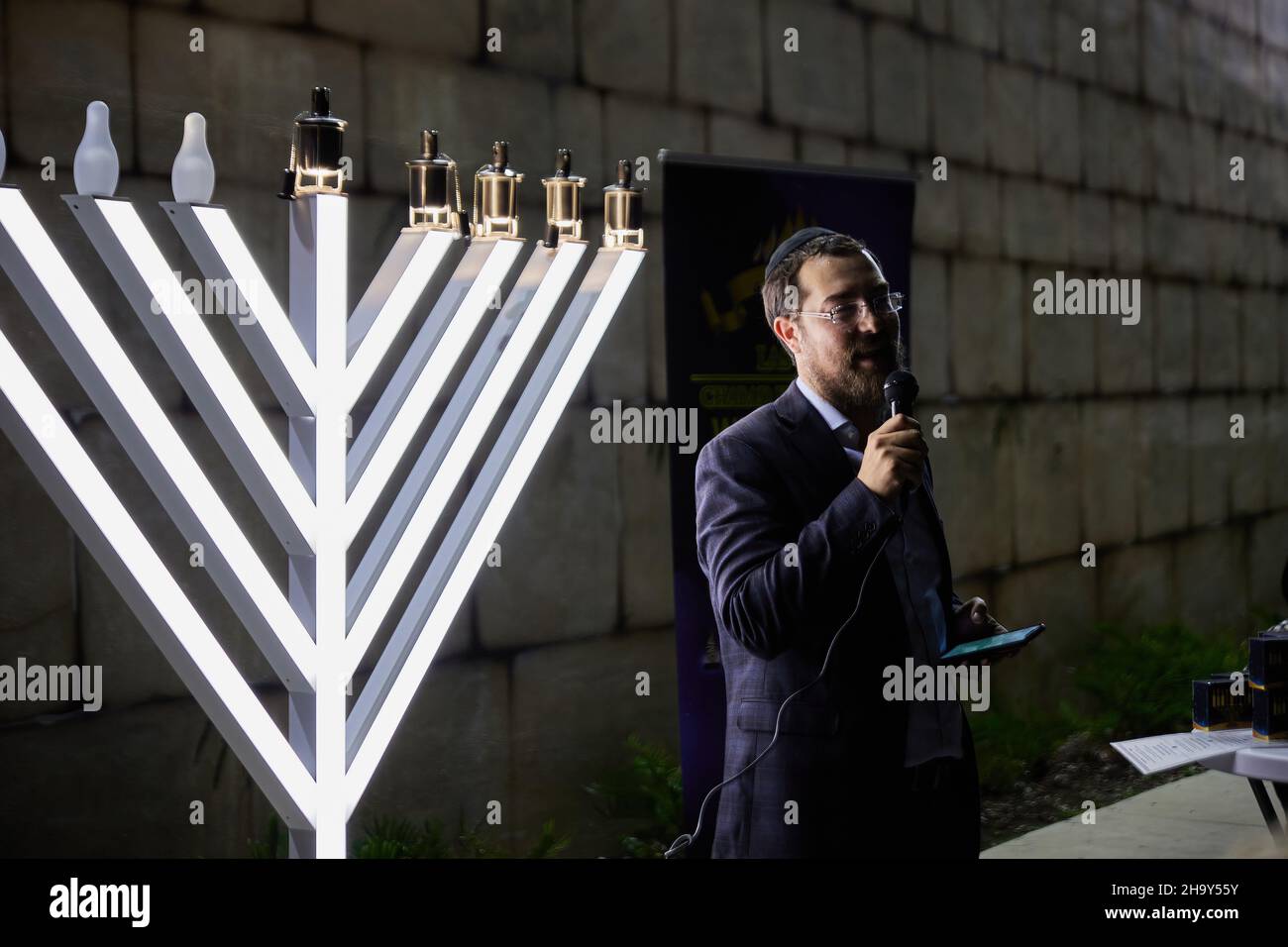 Dec. 01, 2021 Fort Lauderdale, Florida, USA Grand menorah lighting