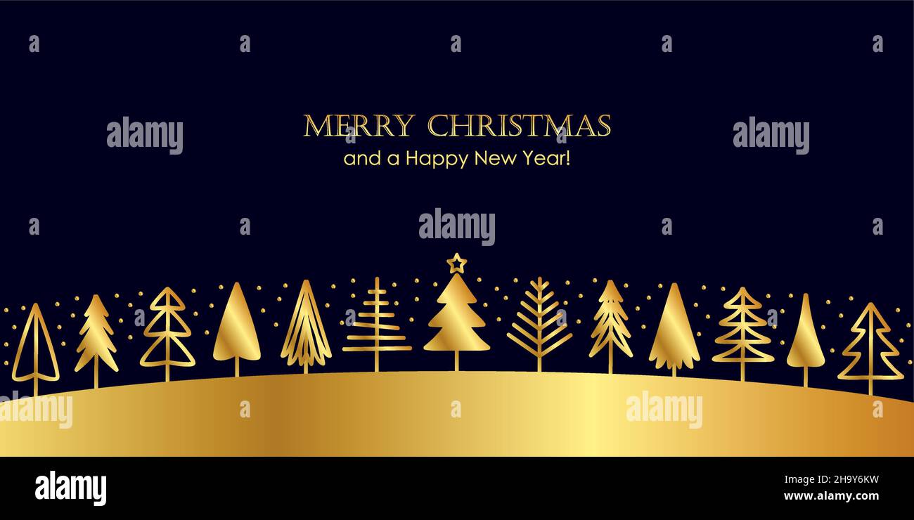 golden abstract winter landscape fir border christmas tree Stock Vector ...
