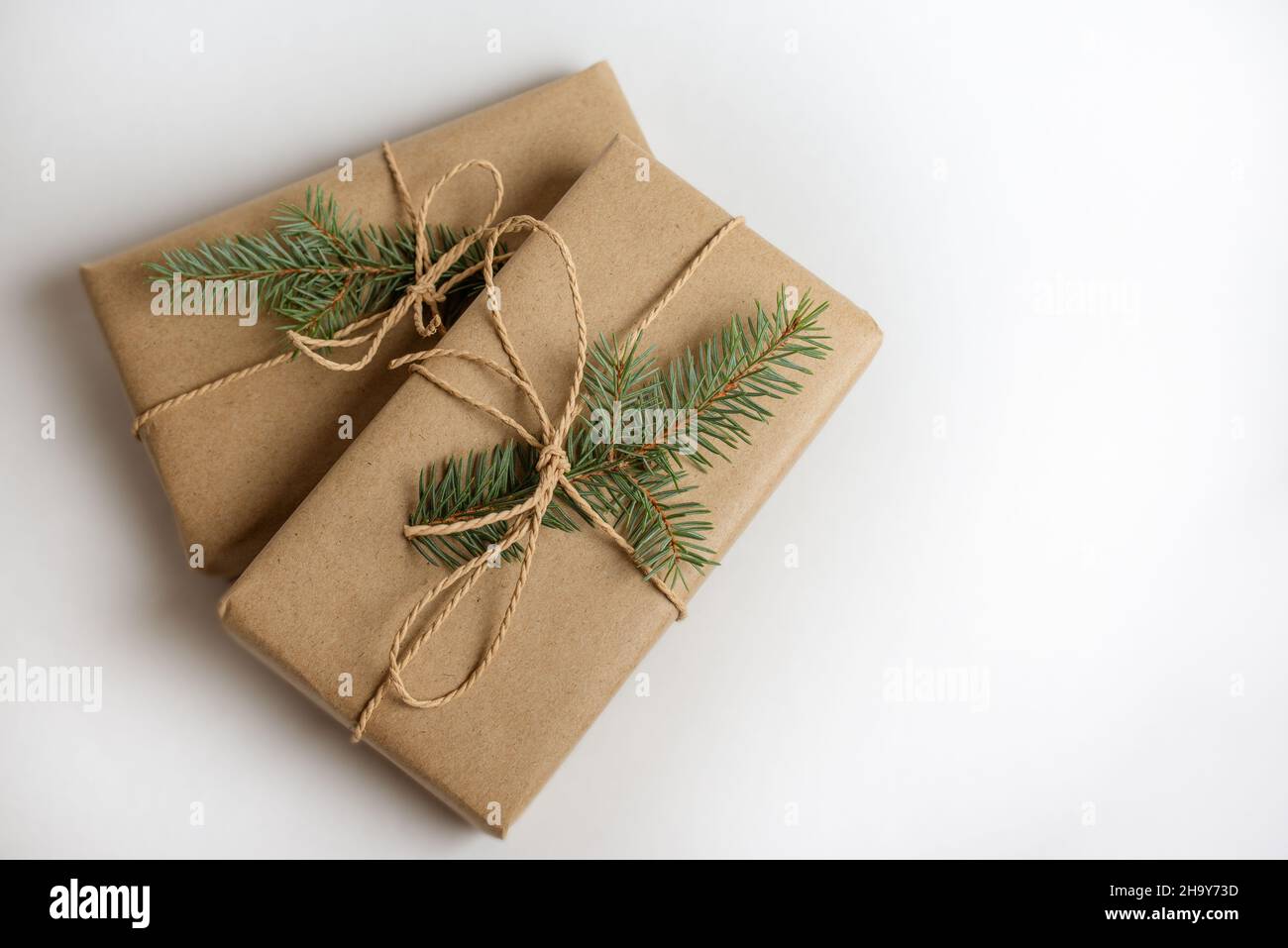 Stack of two handcraft gift boxes on white background Stock Photo